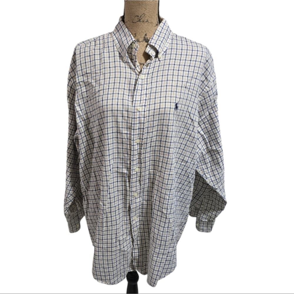Ralph Lauren Yarmouth 100% Cotton Plaid‎ Button-Up Shirt Size 16.5